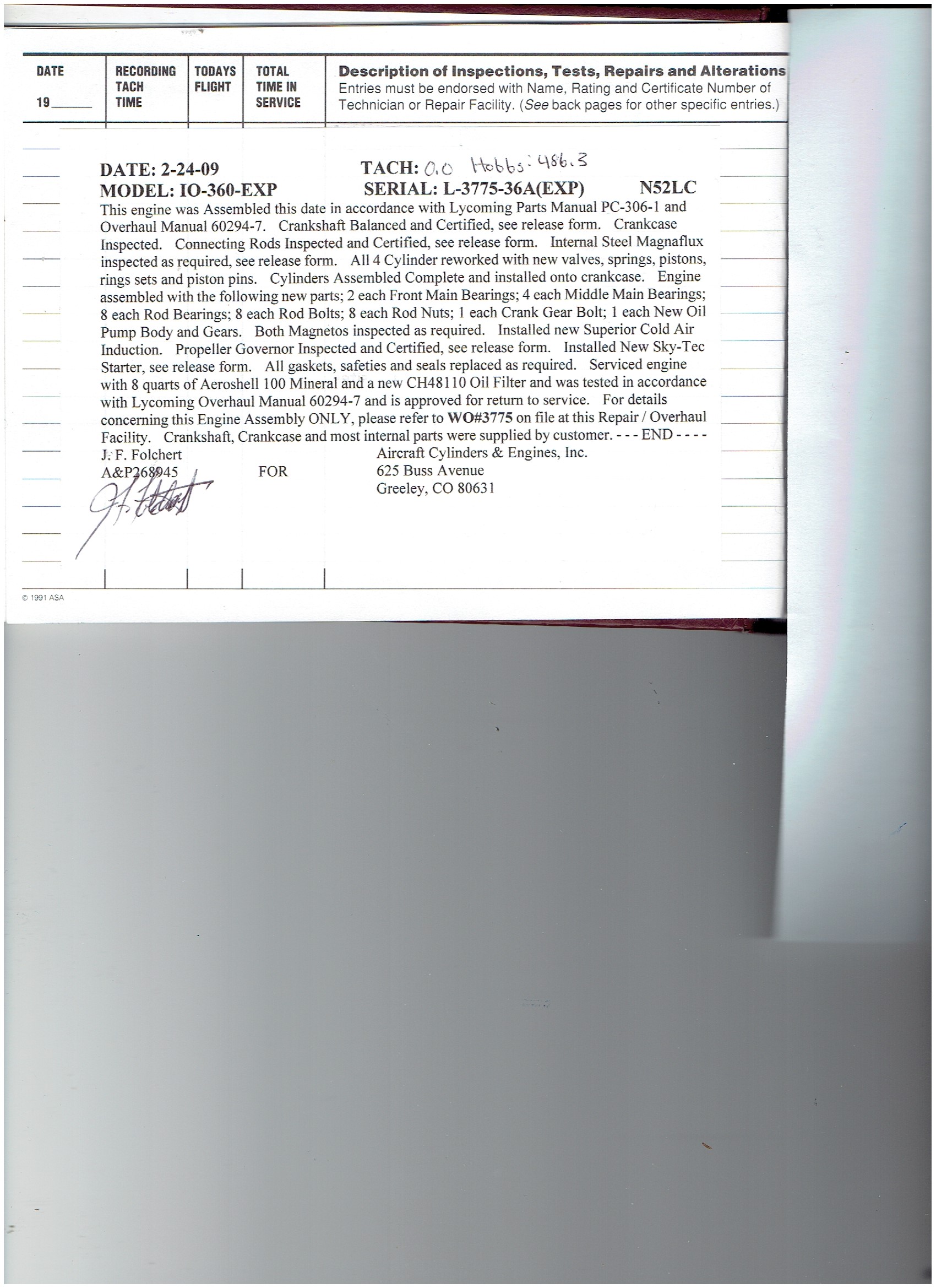 Lancair 320/360 N52LC document