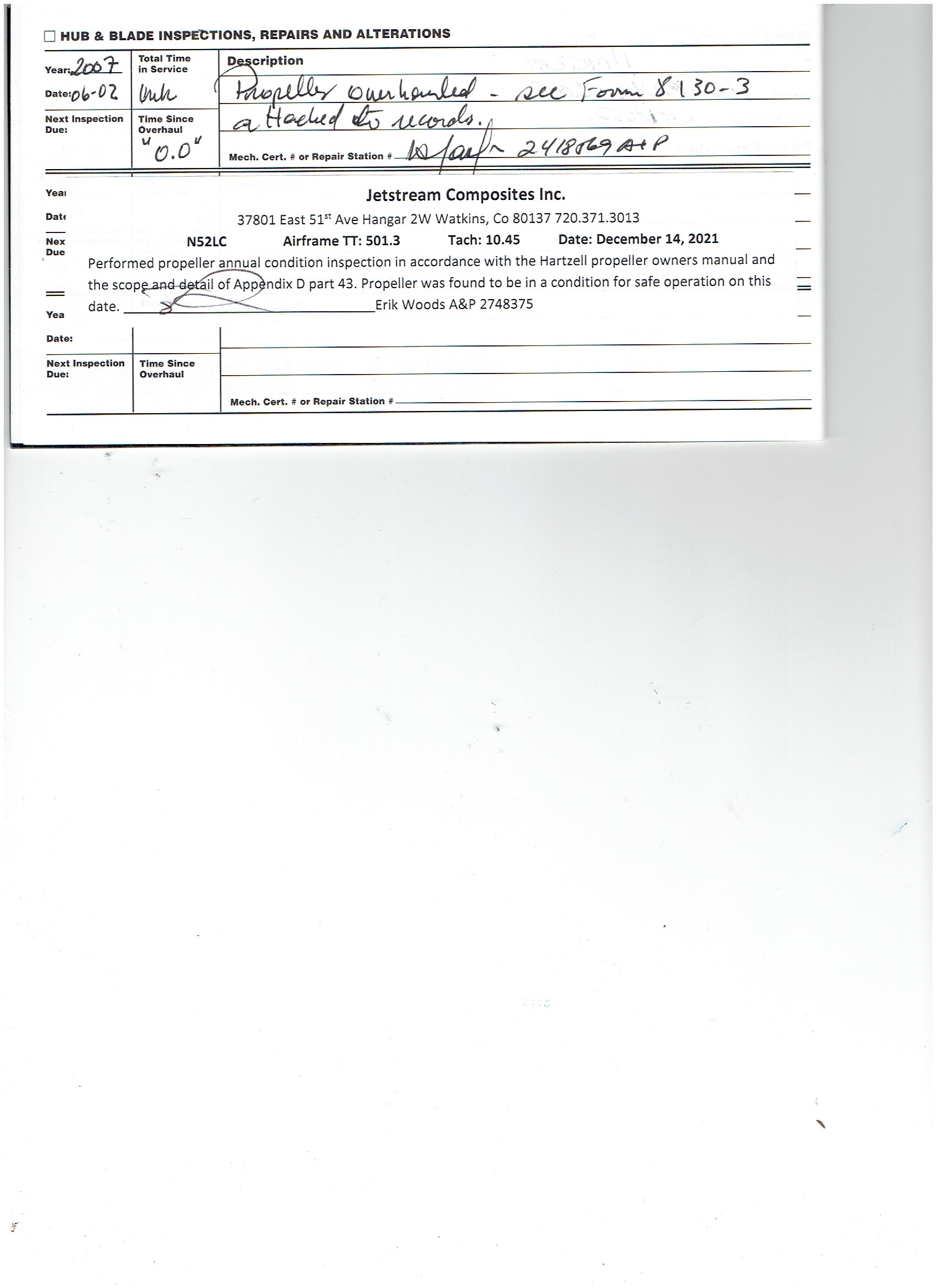 Lancair 320/360 N52LC document